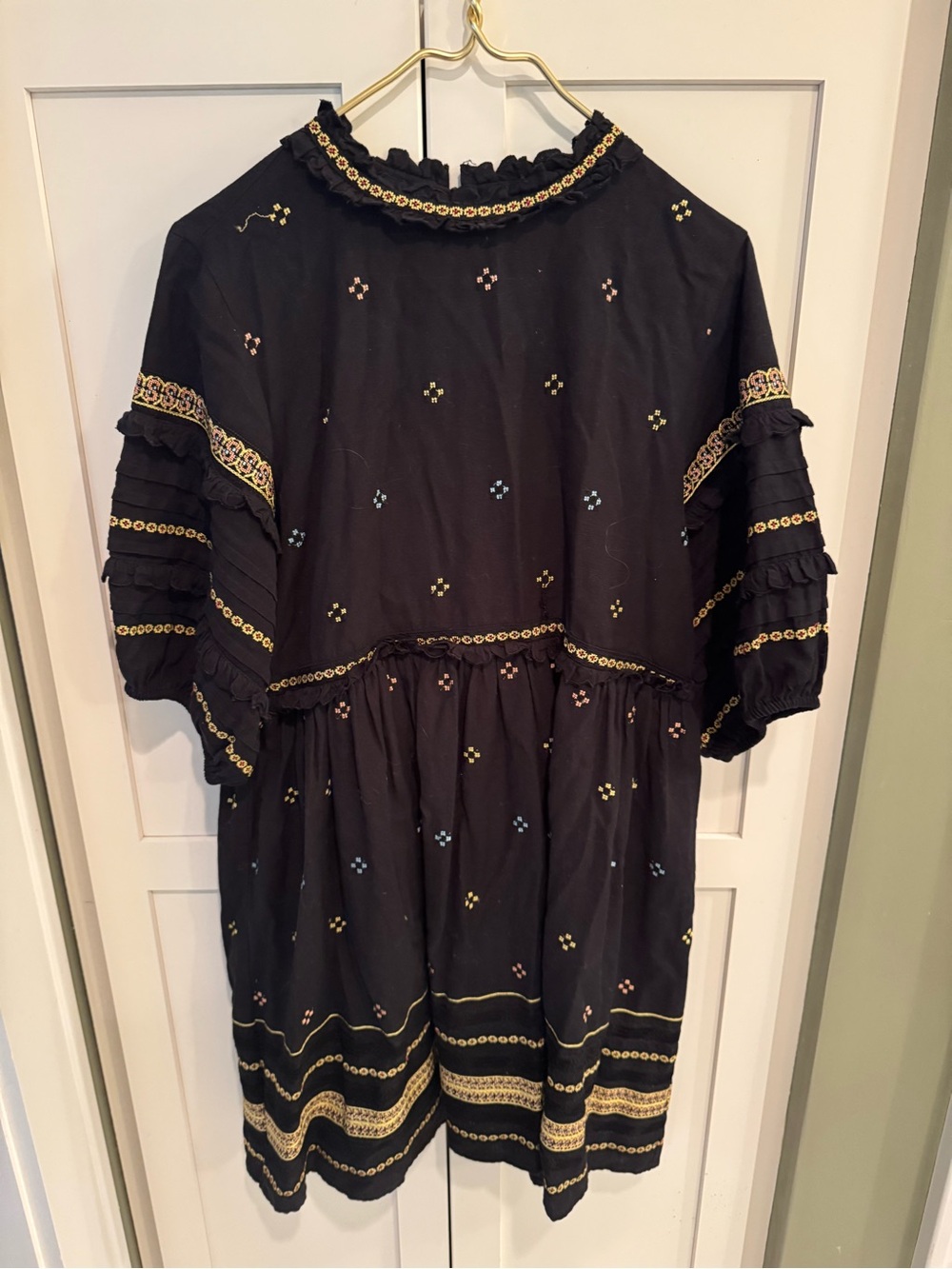 The Great Size 1 Black Embroidered Tiered Dress